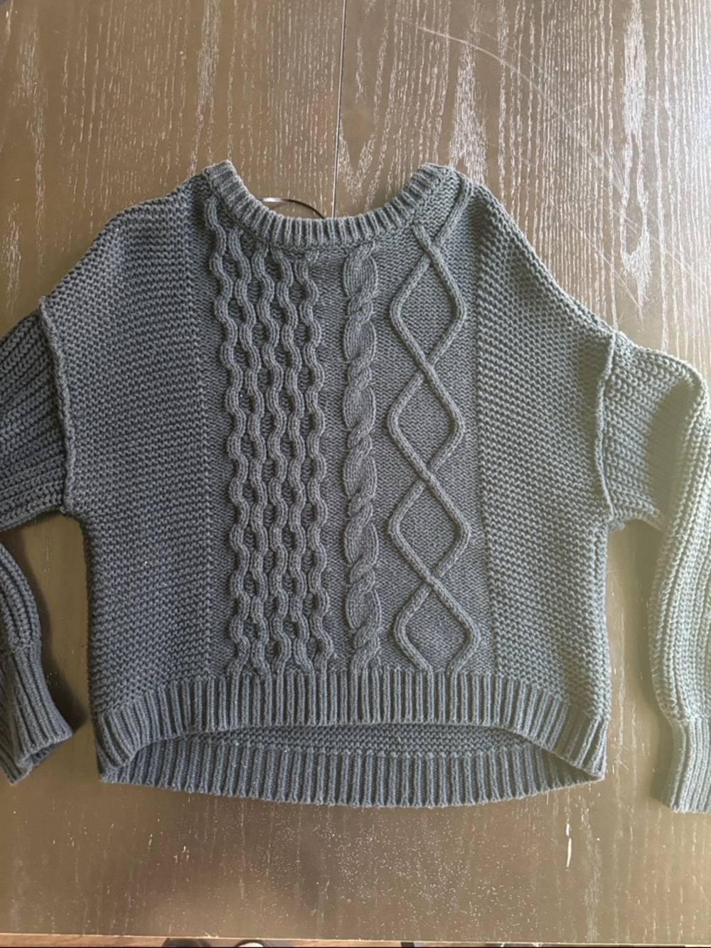 Free People Gray Cable Knit Crewneck Sweater